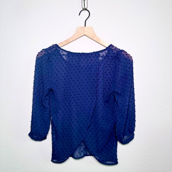 Pins & Needles Anthropologie Swiss Dot Blouse Navy Blue XS Excellent Wrap Back - Picture 2 of 3